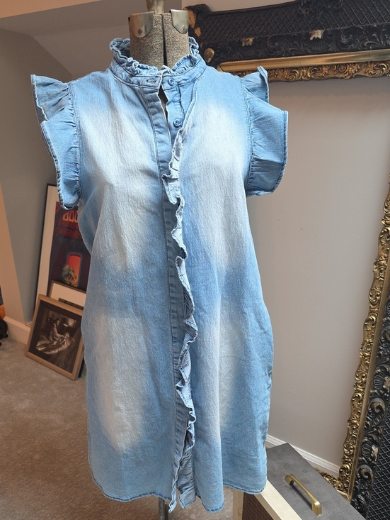 Mazik Dresses & Skirts - Mazik Light Blue Denim Dress with Ruffle Trim